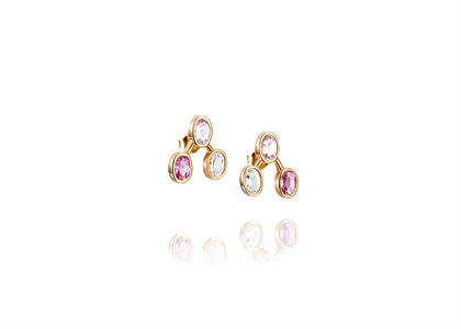 Gold Plated Three Stone Bezel Set Stud Earrings